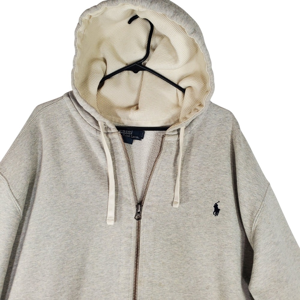 Polo Ralph Lauren Mens 3XLT Tall Heather Grey Waffle Lined Full Zip Hoodie Pony